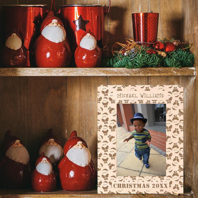 Santa Pattern | Merry Christmas Kids Photo Engraved Frames (In Situ)