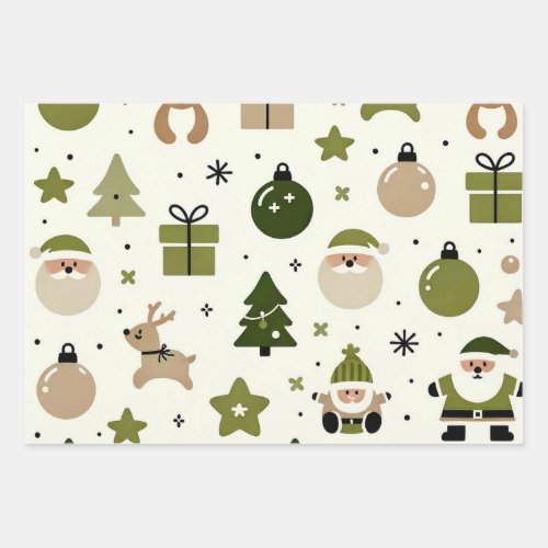 Santa Pattern  Wrapping Paper Sheets