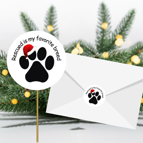 Santa Paw Print Rescued Christmas Classic Stickers