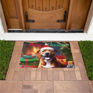 "Santa Paws: A Staffy’s Festive Surprise"   Doormat