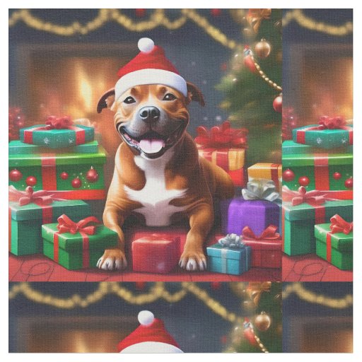 "Santa Paws: A Staffy’s Festive Surprise" Fabric