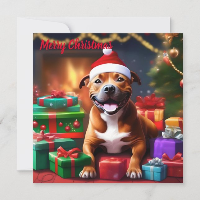 "Santa Paws: A Staffy’s Festive Surprise" Holiday Card (Front)