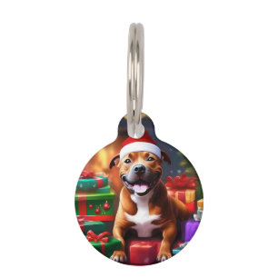 "Santa Paws: A Staffy’s Festive Surprise"   Pet ID Tag