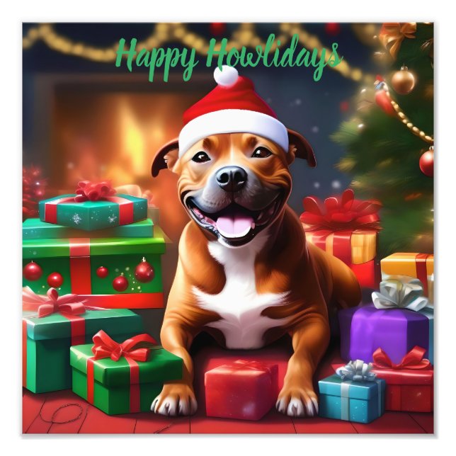 "Santa Paws: A Staffy’s Festive Surprise"   Photo Print (Front)