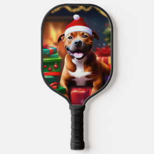 "Santa Paws: A Staffy’s Festive Surprise" Pickleball Paddle
