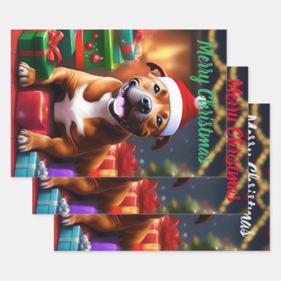 "Santa Paws: A Staffy’s Festive Surprise"   Wrapping Paper Sheets