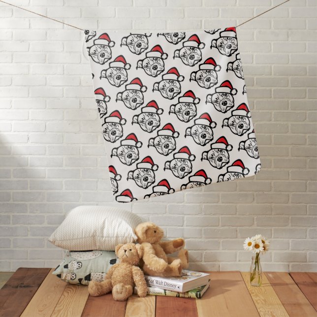 Santa Paws: AmStaff Dog in Festive Hat Baby Blanket (In Situ)