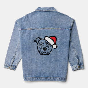 Santa Paws: AmStaff Dog in Festive Hat Denim Jacket