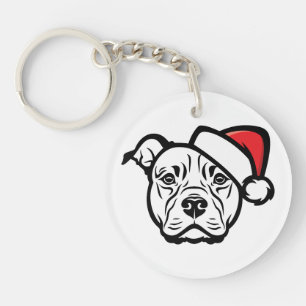 Santa Paws: AmStaff Dog in Festive Hat Keychain