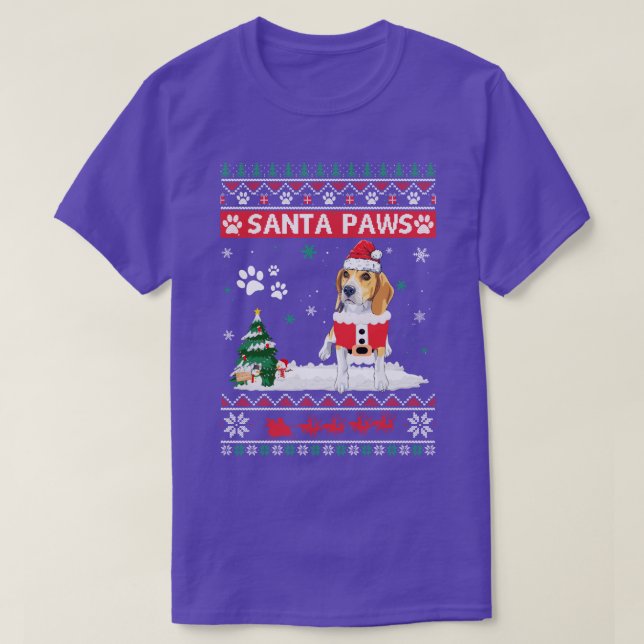 Santa Paws Beagle Merry Christmas Dog Funny Xmas T-Shirt (Design Front)