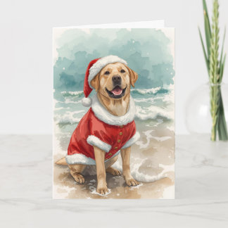 Santa Paws by the Sea – Labrador Beach Christmas Card