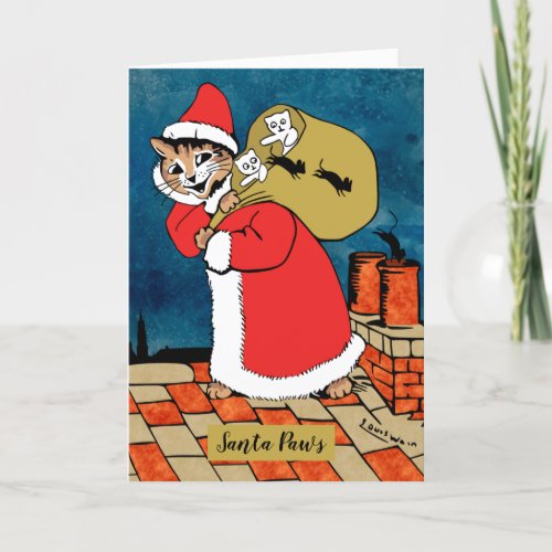 Santa Paws Cat Folded Greeting Card