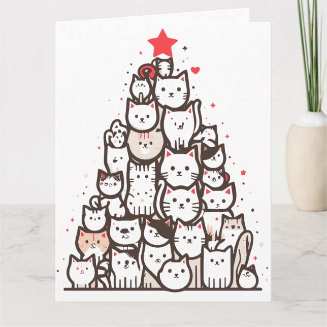 Santa Paws Cat Meowy Christmas Catmas Tree  Card (Front)