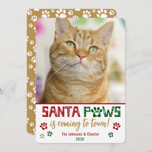 Santa Paws Cat Photo Holiday Card