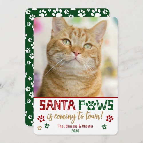 Santa Paws Cat Photo Holiday Card