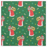 Santa Paws Cats Christmas Green Fabric