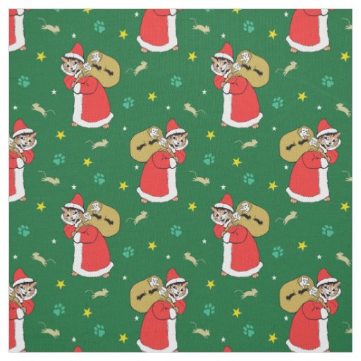 Santa Paws Cats Christmas Green Fabric