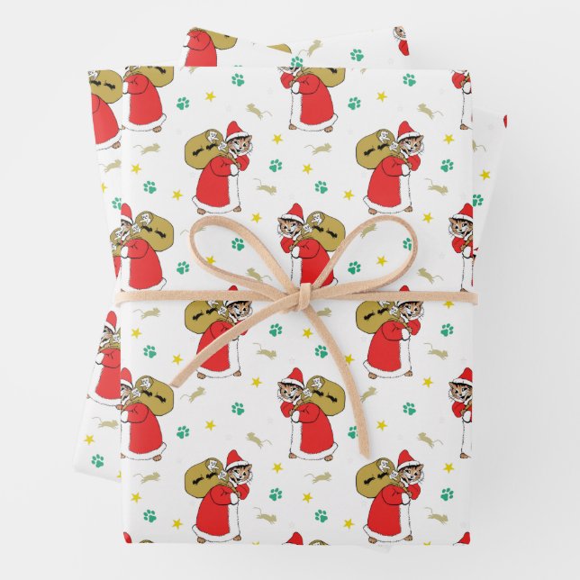 Santa Paws Cats Christmas Wrapping Paper (In situ)