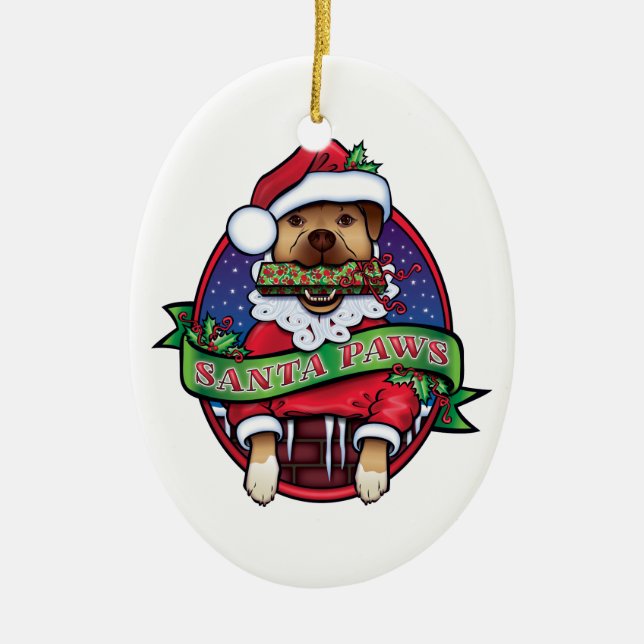 Santa Paws Ceramic Ornament (Front)