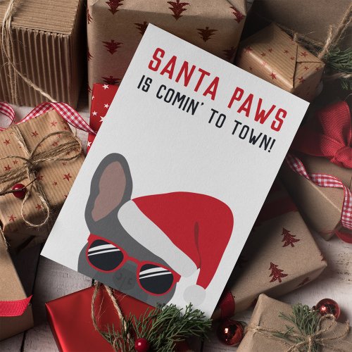 Santa Paws Christmas Blue French Bulldog Card