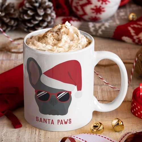 Santa Paws Christmas Blue French Bulldog Coffee Mug