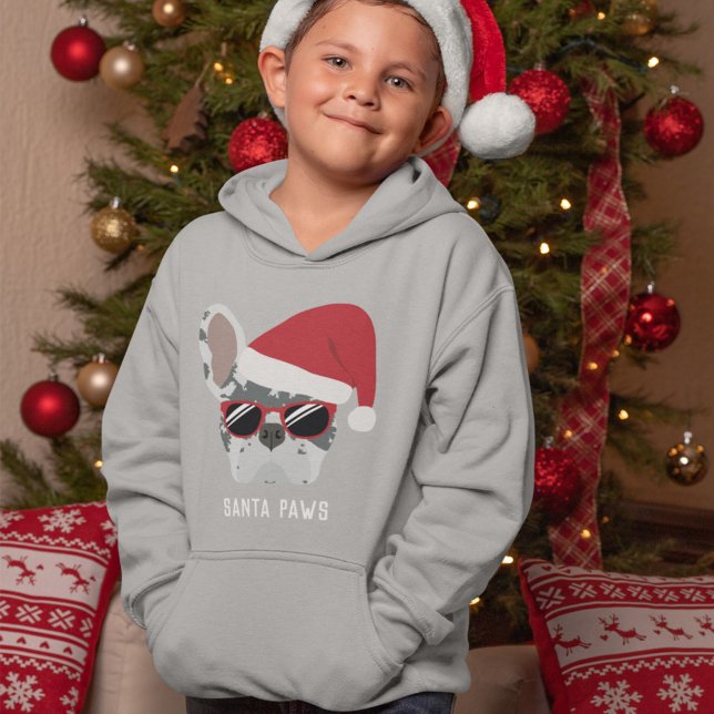 Santa Paws Christmas Blue Merle French Bulldog Hoodie (Creator Uploaded)