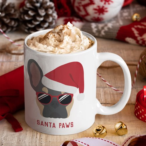 Santa Paws Christmas Blue Tan French Bulldog Coffee Mug