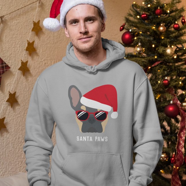 Santa Paws Christmas Blue Tan French Bulldog Hoodie (Creator Uploaded)