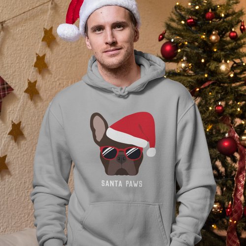 Santa Paws Christmas Brown French Bulldog Hoodie