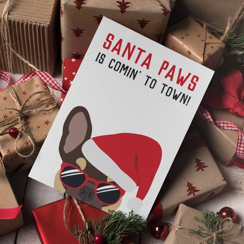 Santa Paws Christmas Brown Tan French Bulldog Card