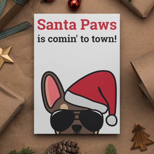 Santa Paws Christmas Brown Tan French Bulldog Card