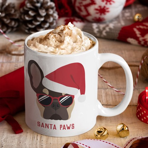Santa Paws Christmas Brown Tan French Bulldog Coffee Mug