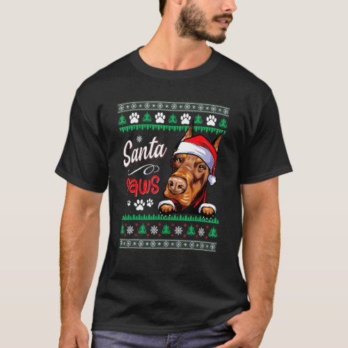 Santa Paws Christmas Dog Doberman Ugly Christmas S T-Shirt