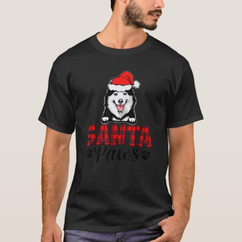 Santa Paws Christmas Dog Husky Xmas Buffalo Plaid  T-Shirt
