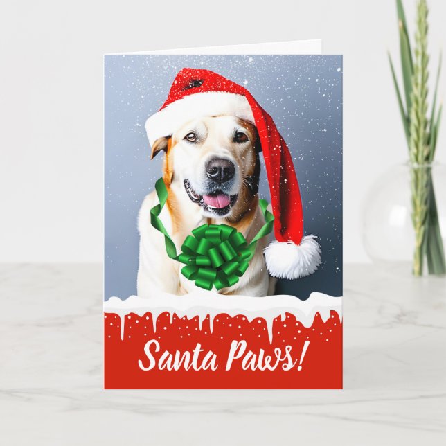 Santa Paws Christmas Dog in the Snow Holiday Card (Front)