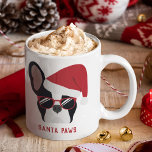 Santa Paws Christmas French Bulldog Coffee Mug<br><div class="desc">Sip your favourite hot drink from this festive frenchie mug or send as the perfect Christmas gift to someone you know who simply loves french bulldogs. The design is double-sided and features a black and white french bulldog wearing a red Santa hat and of course, not forgetting the stylish sunglasses...</div>