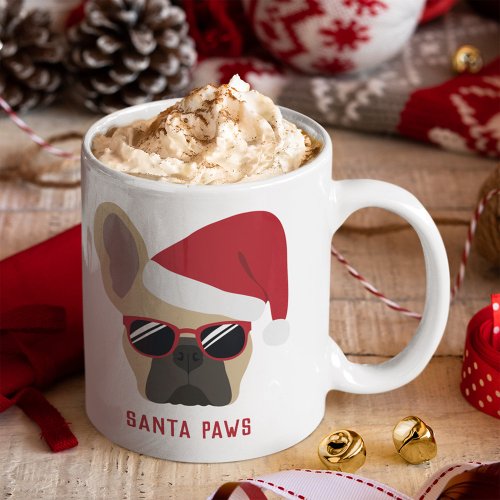 Santa Paws Christmas Light Fawn French Bulldog Coffee Mug