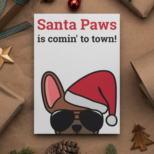 Santa Paws Christmas Red Fawn French Bulldog Card