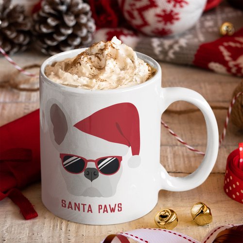 Santa Paws Christmas White French Bulldog Coffee Mug