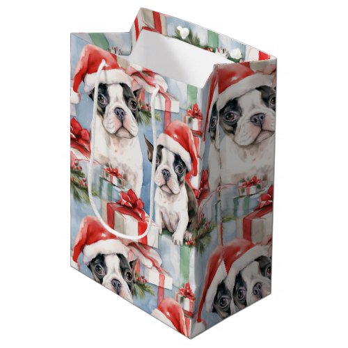 Santa Paws Christmas Wrap Frenchie Edition Medium Gift Bag