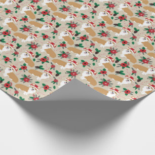 santa paws corgi poinsettia christmas gift wrap