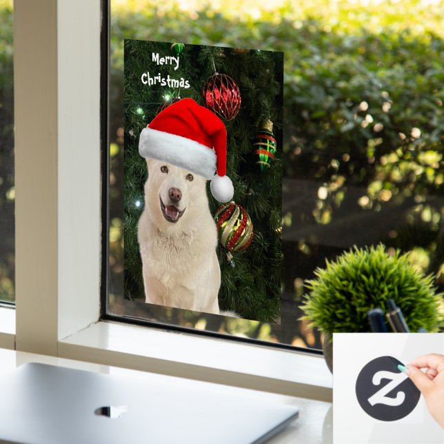 Santa Paws - Crystal the Husky Dog Christmas Window Cling (Office)