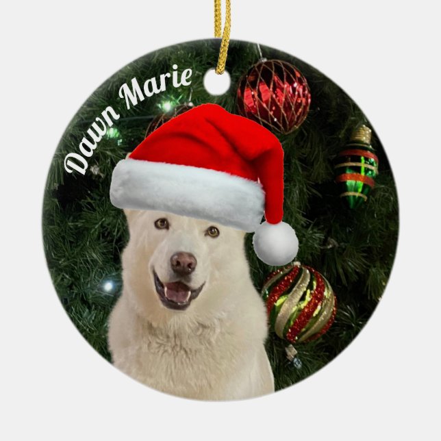 Santa Paws - Crystal the Husky Dog Personalized  O Ceramic Ornament (Front)