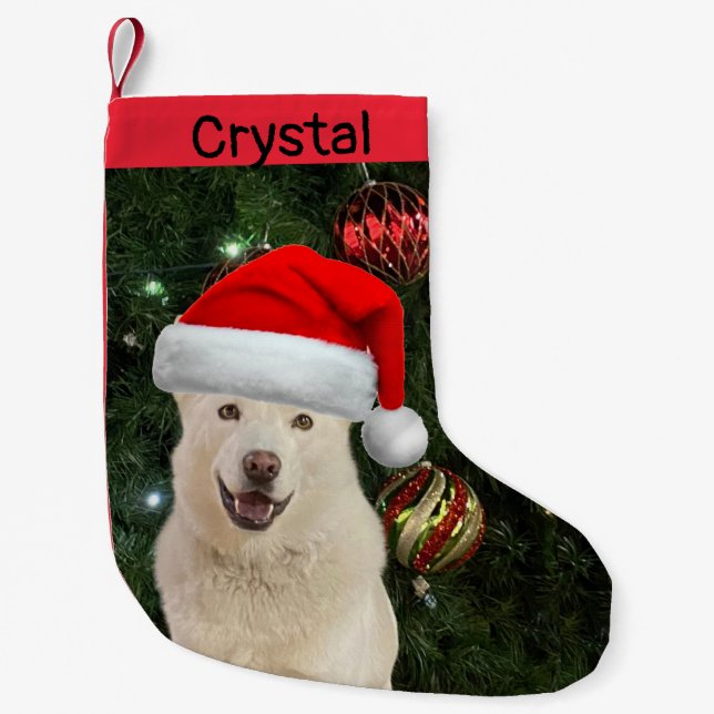Santa Paws - Crystal the Husky Dog Personalized Small Christmas Stocking (Front)