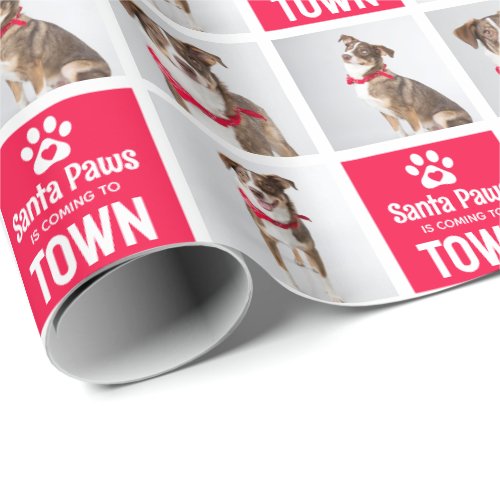 Santa Paws Dog 3 Photo Grid Festive Christmas  Wrapping Paper