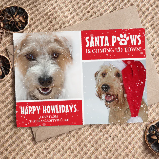 Santa Paws Dog Photo Happy Howlidays Christmas Holiday Card | Zazzle
