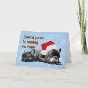 Santa paws french bulldog blank christmas card