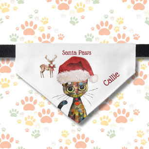 Santa Paws Funky Cat Reindeer Name Pet Bandana Collar