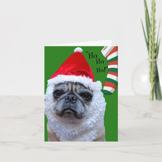Santa-Paws Funny Pug Christmas/Holiday Card (Front)