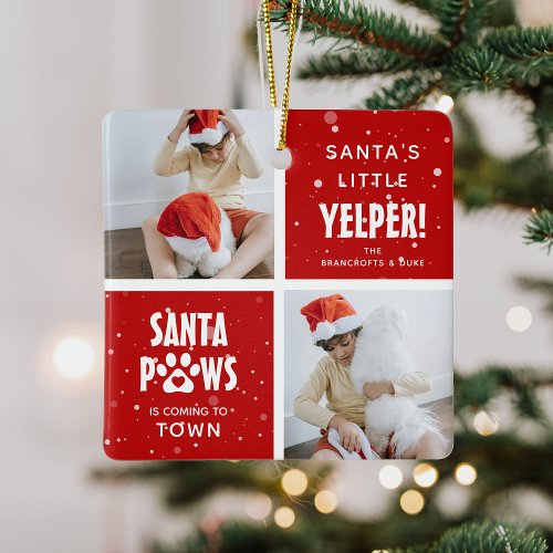 Santa Paws Happy Howlidays 4 Photo Dog Christmas Ceramic Ornament
